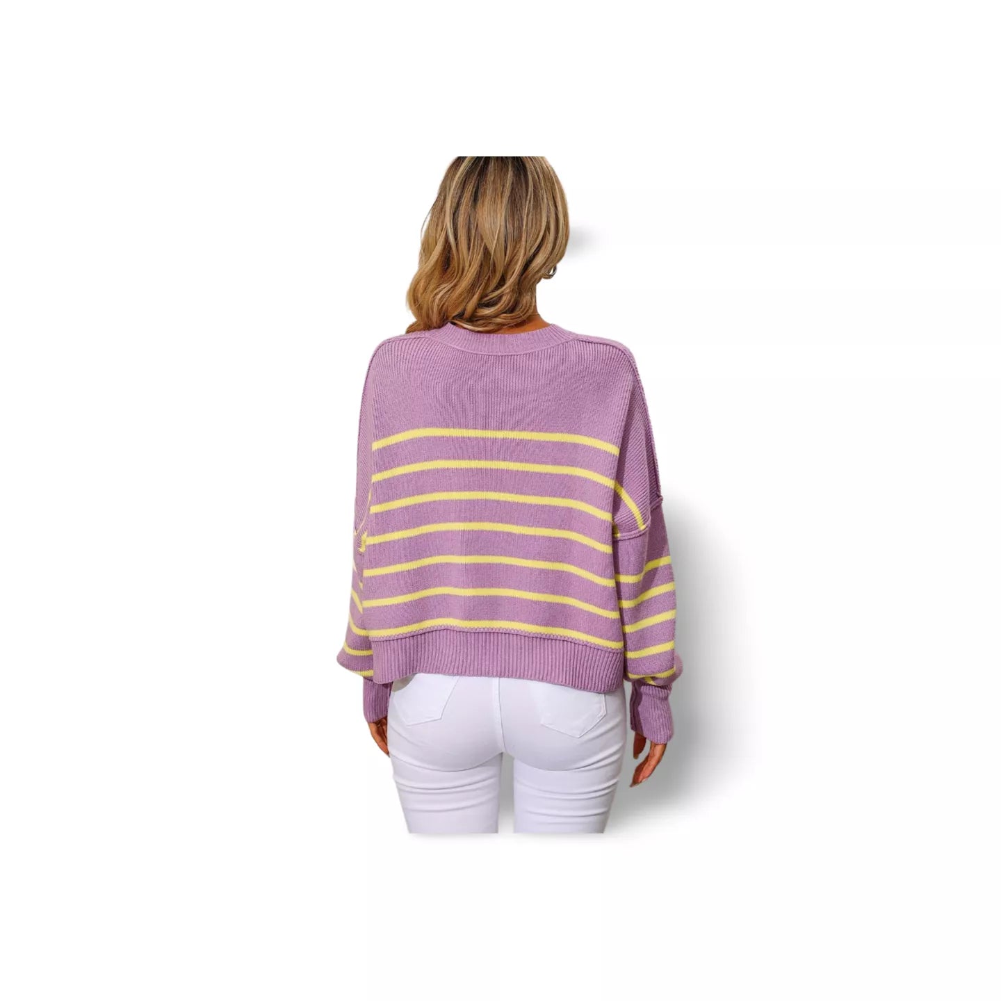 Striped Dropped Shoulder Round Neck Pullover Sweater