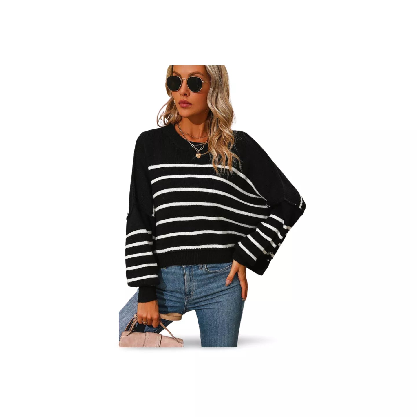 Striped Dropped Shoulder Round Neck Pullover Sweater