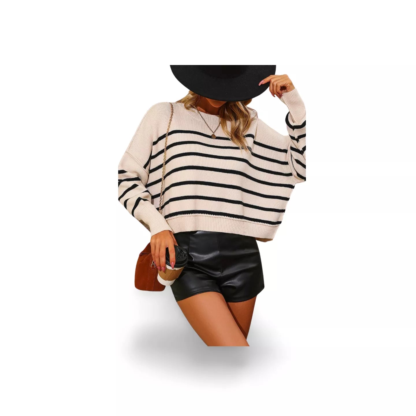 Striped Dropped Shoulder Round Neck Pullover Sweater