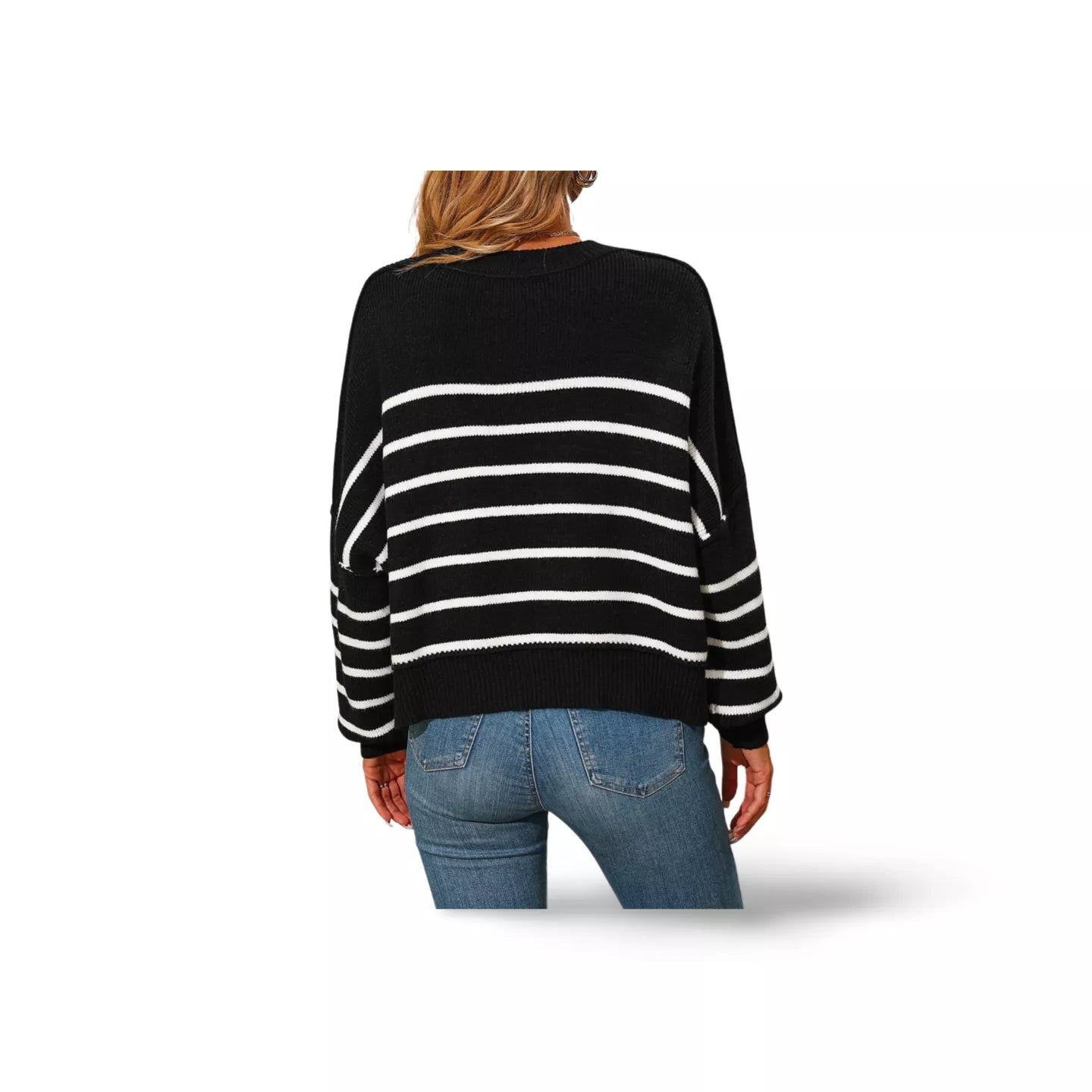 Striped Dropped Shoulder Round Neck Pullover Sweater