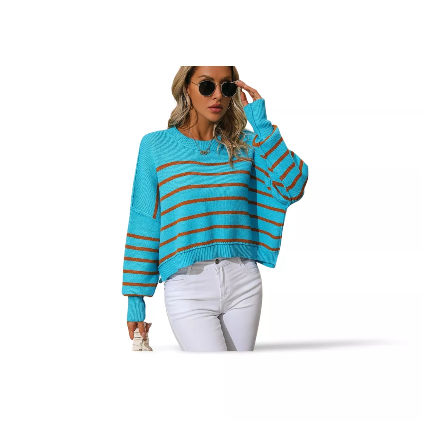 Striped Dropped Shoulder Round Neck Pullover Sweater