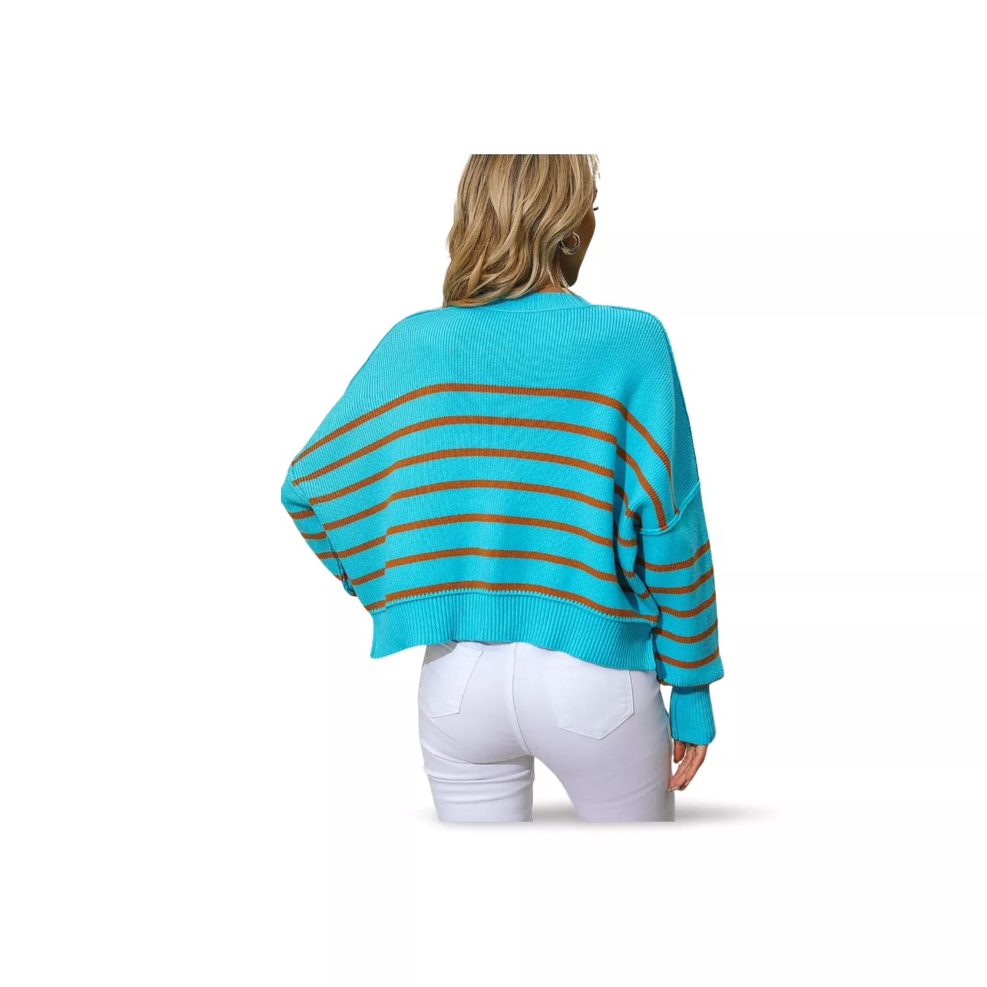 Striped Dropped Shoulder Round Neck Pullover Sweater