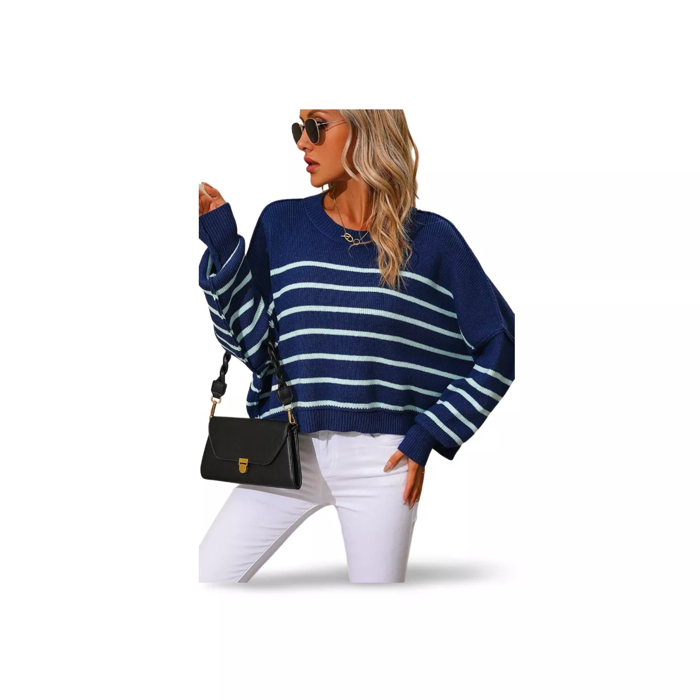 Striped Dropped Shoulder Round Neck Pullover Sweater