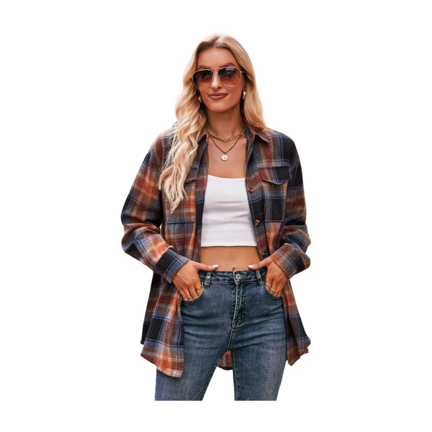 Women's Plaid Dropped Shoulder Longline Shirt