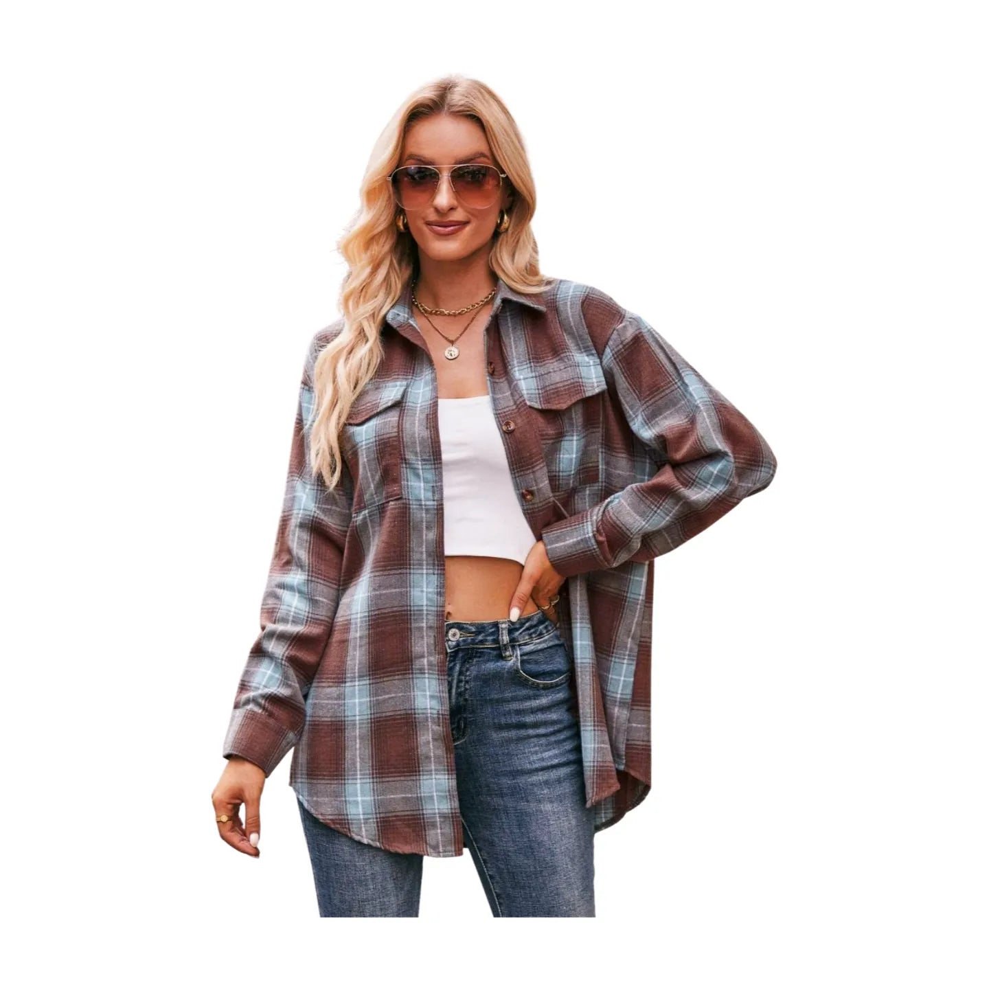 Women's Plaid Dropped Shoulder Longline Shirt