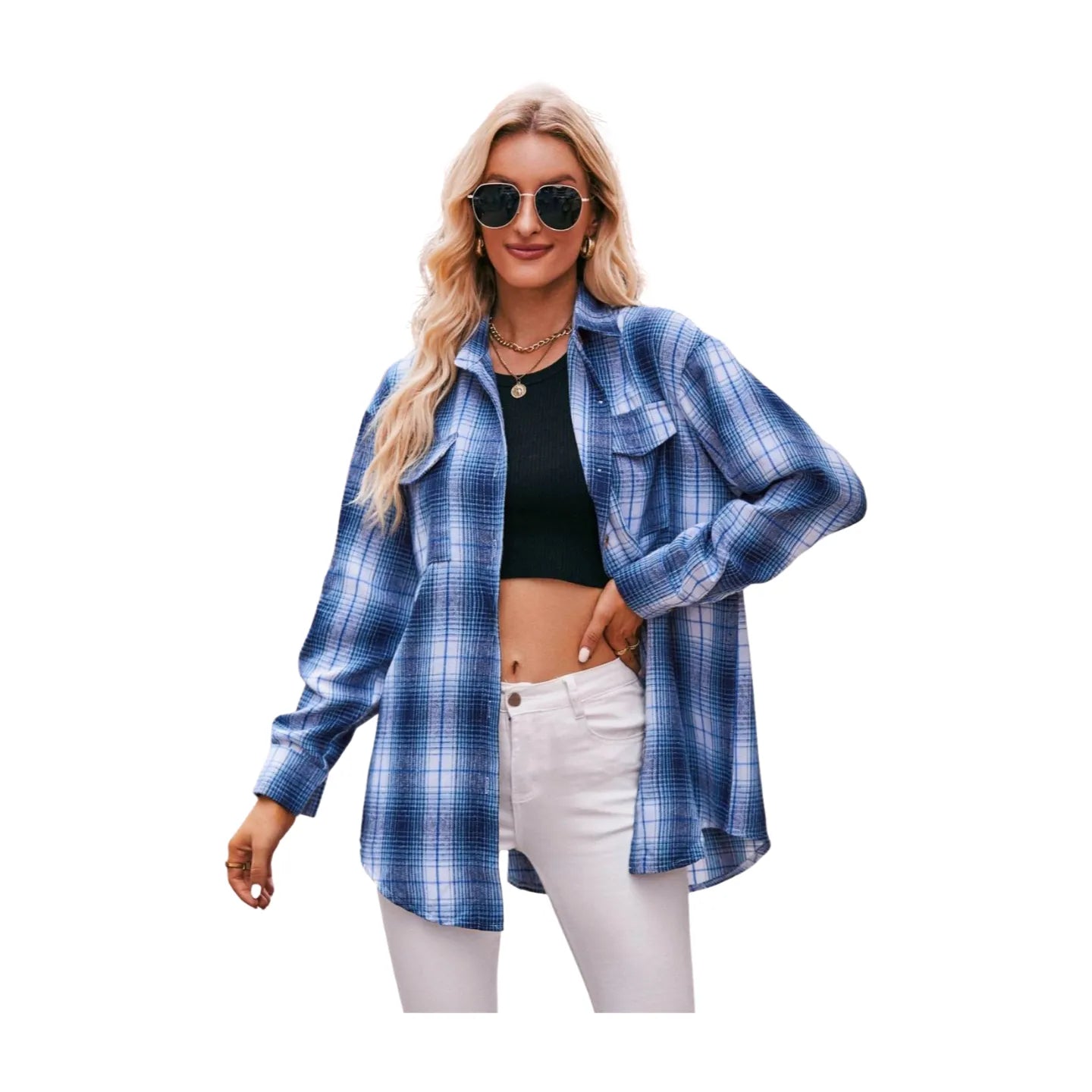 Women's Plaid Dropped Shoulder Longline Shirt