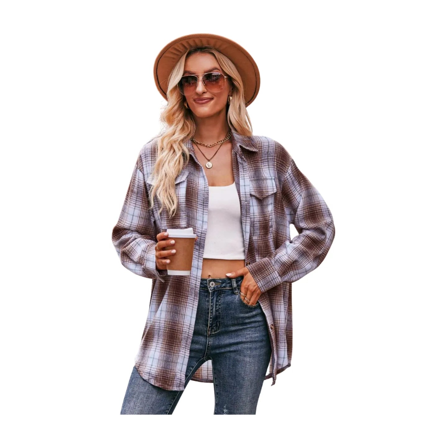 Women's Plaid Dropped Shoulder Longline Shirt