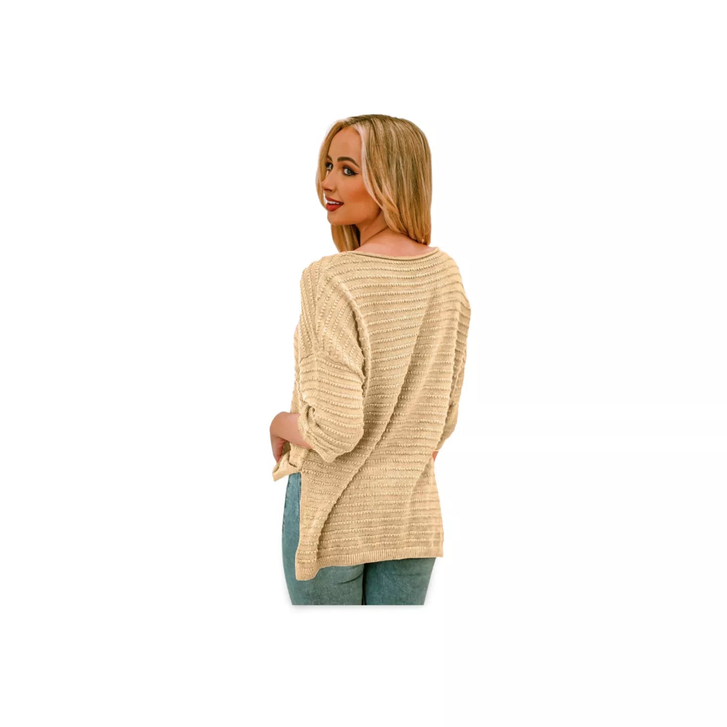 Round Neck Dropped Shoulder Side Slit Pullover Sweater