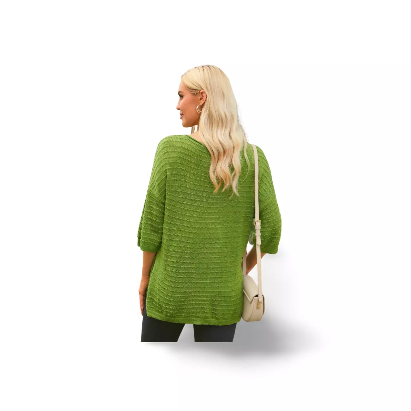 Round Neck Dropped Shoulder Side Slit Pullover Sweater