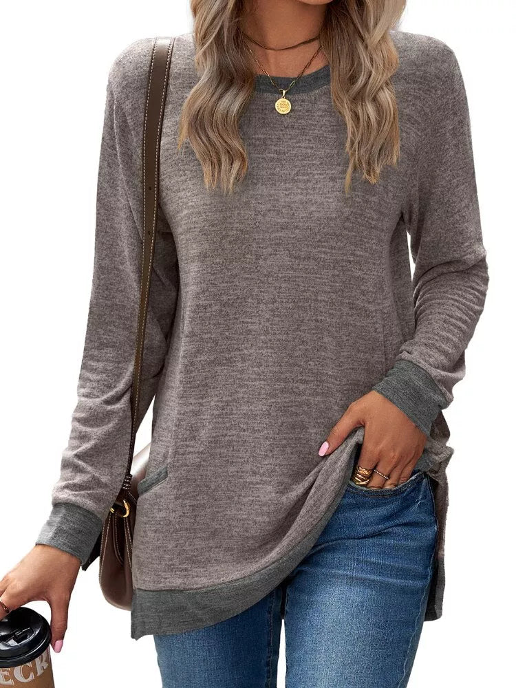 Women Long Sleeve Solid Pockets Lightweight Sweatshirt