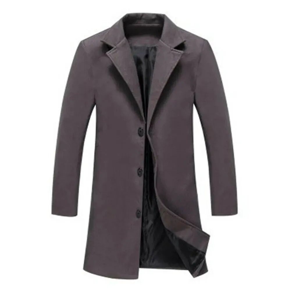 Autumn Winter Fashion Men's Woolen Coats Solid Color Single Breasted Lapel Long Coat Jacket Casual Overcoat Plus Size 5 Colors