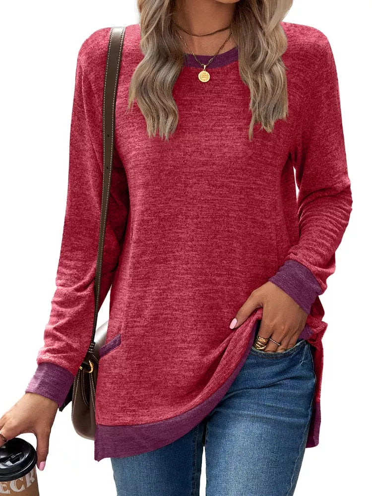 Women Long Sleeve Solid Pockets Lightweight Sweatshirt