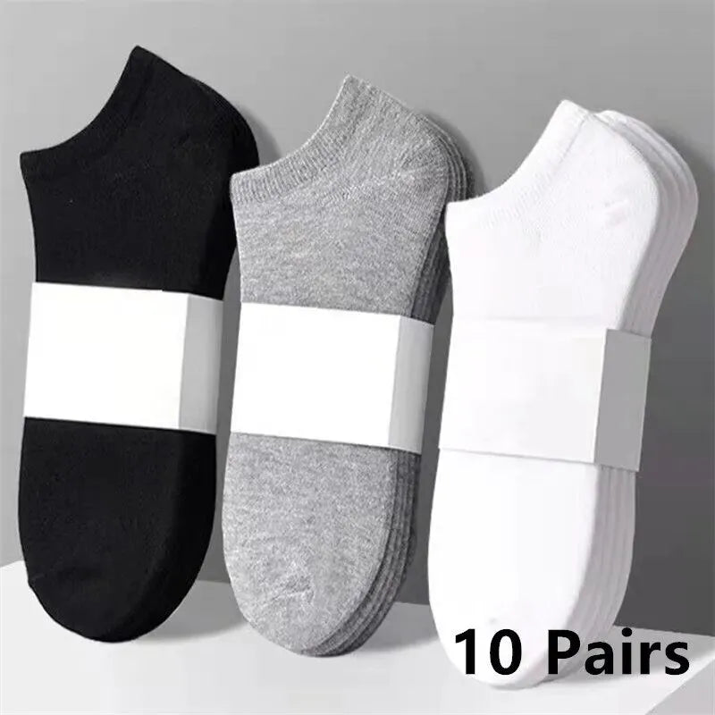 10 Pairs Men's Cotton Boat Socks New Style Black White Grey Business Men Stockings Soft Breathable Summer for Male