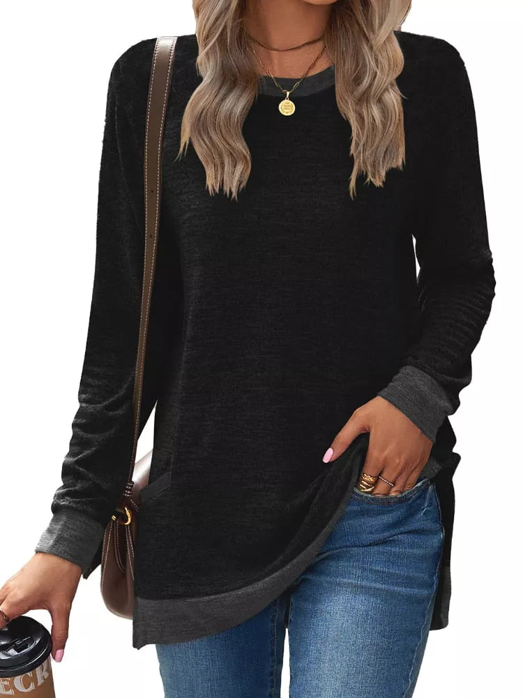 Women Long Sleeve Solid Pockets Lightweight Sweatshirt