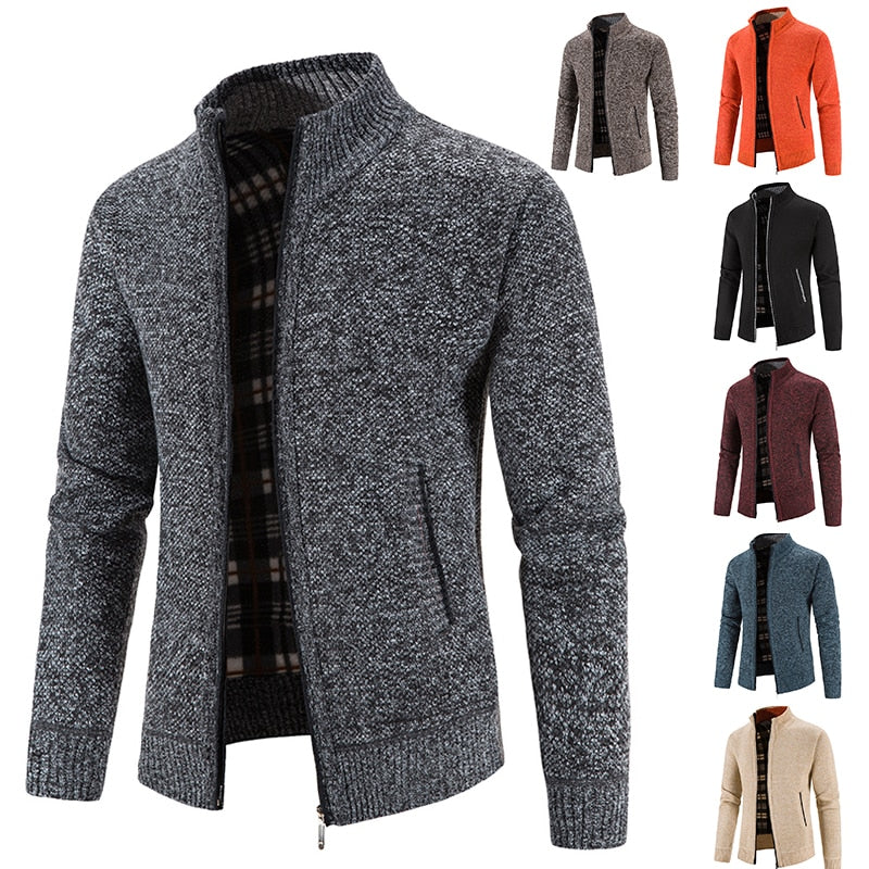 8 Colors 2023 Autumn/Winter New Plush and Thickened Stand Collar Jacket Jacket Half High Neck Knitted Cardigan Sweater for Men