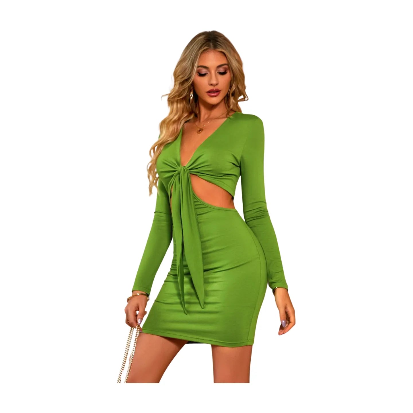 Plunge Neck Mini Dress | Cut Out Tie Mini Dress | Ikervo