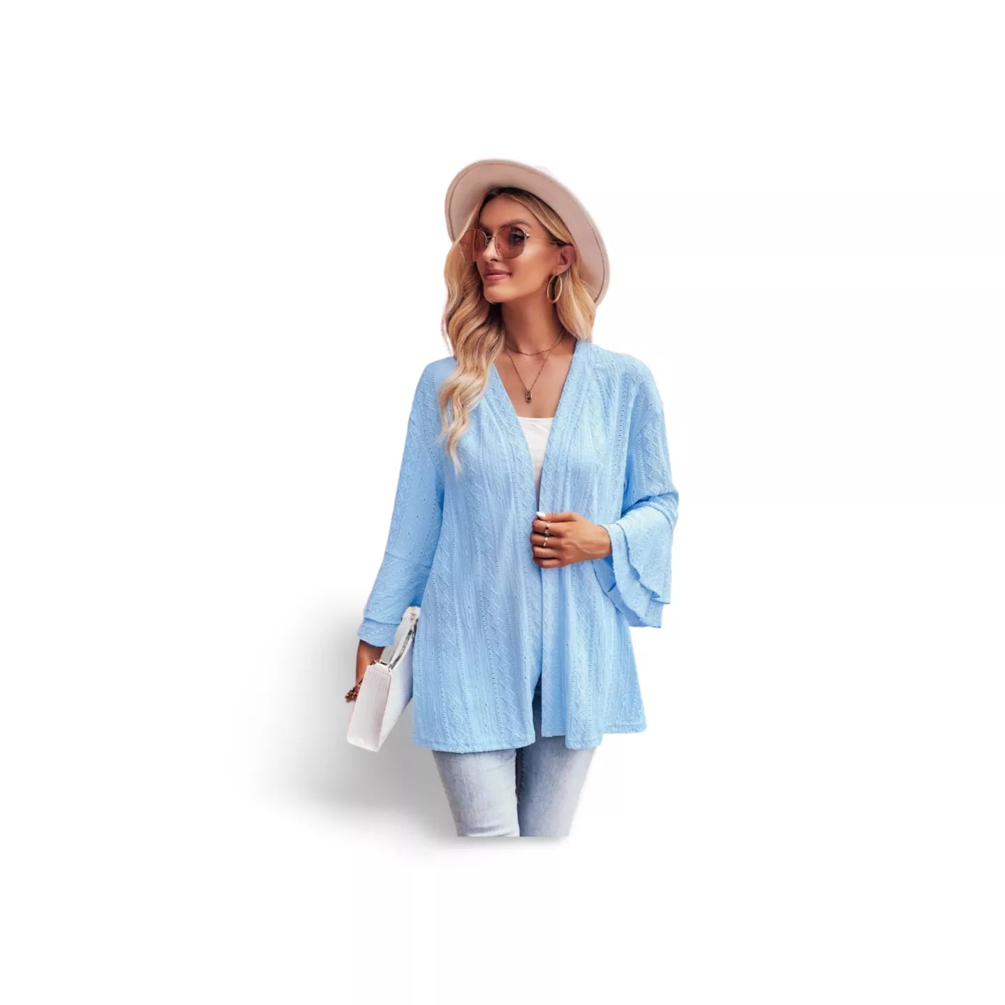 Eyelet Bell Sleeve Cardigan