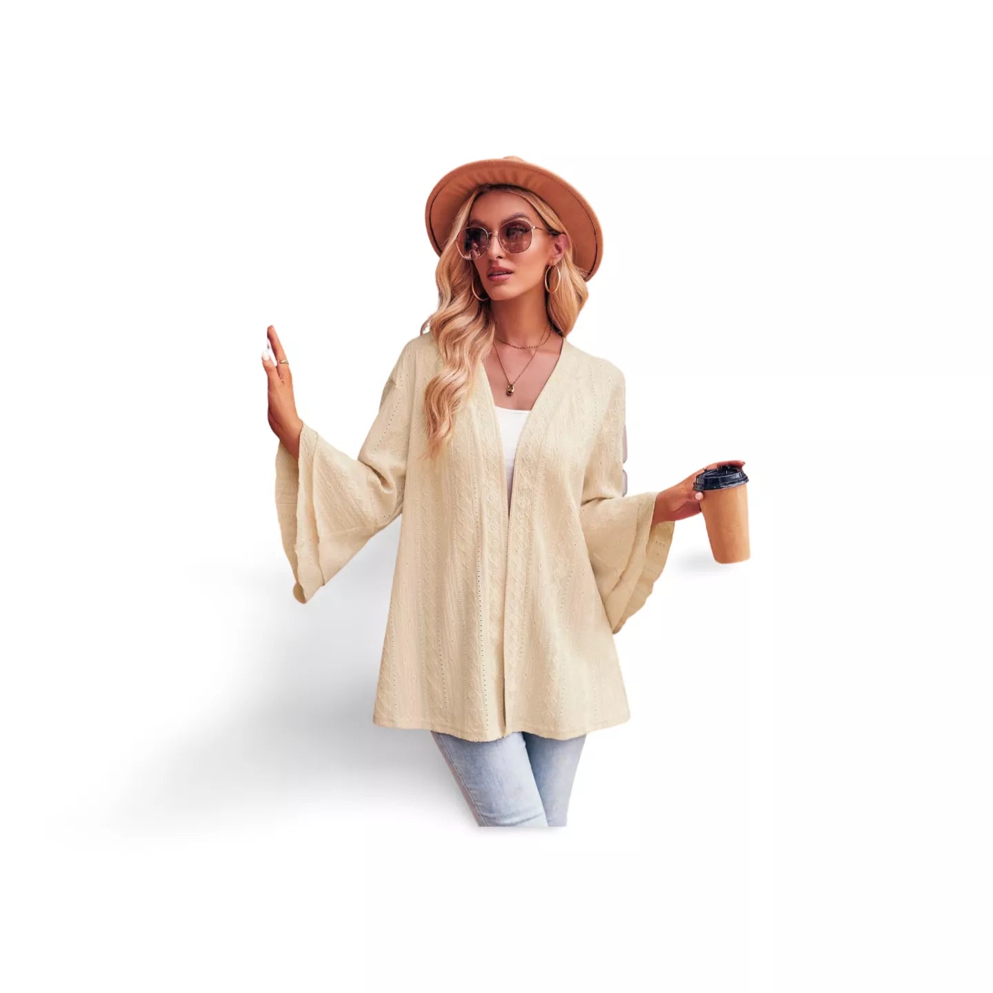 Eyelet Bell Sleeve Cardigan