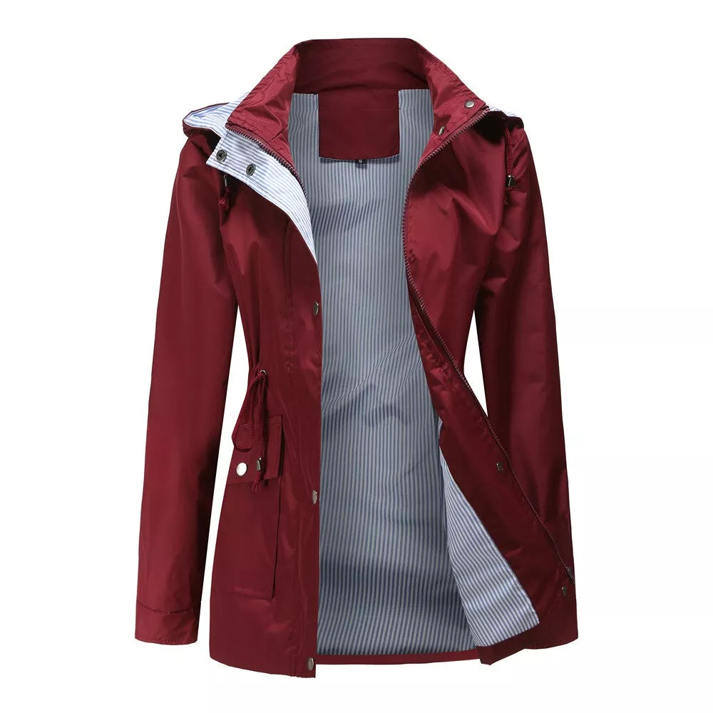 2022 Autumn and Winter New Women's Casual Jacket, Detachable Hood Trench Coat