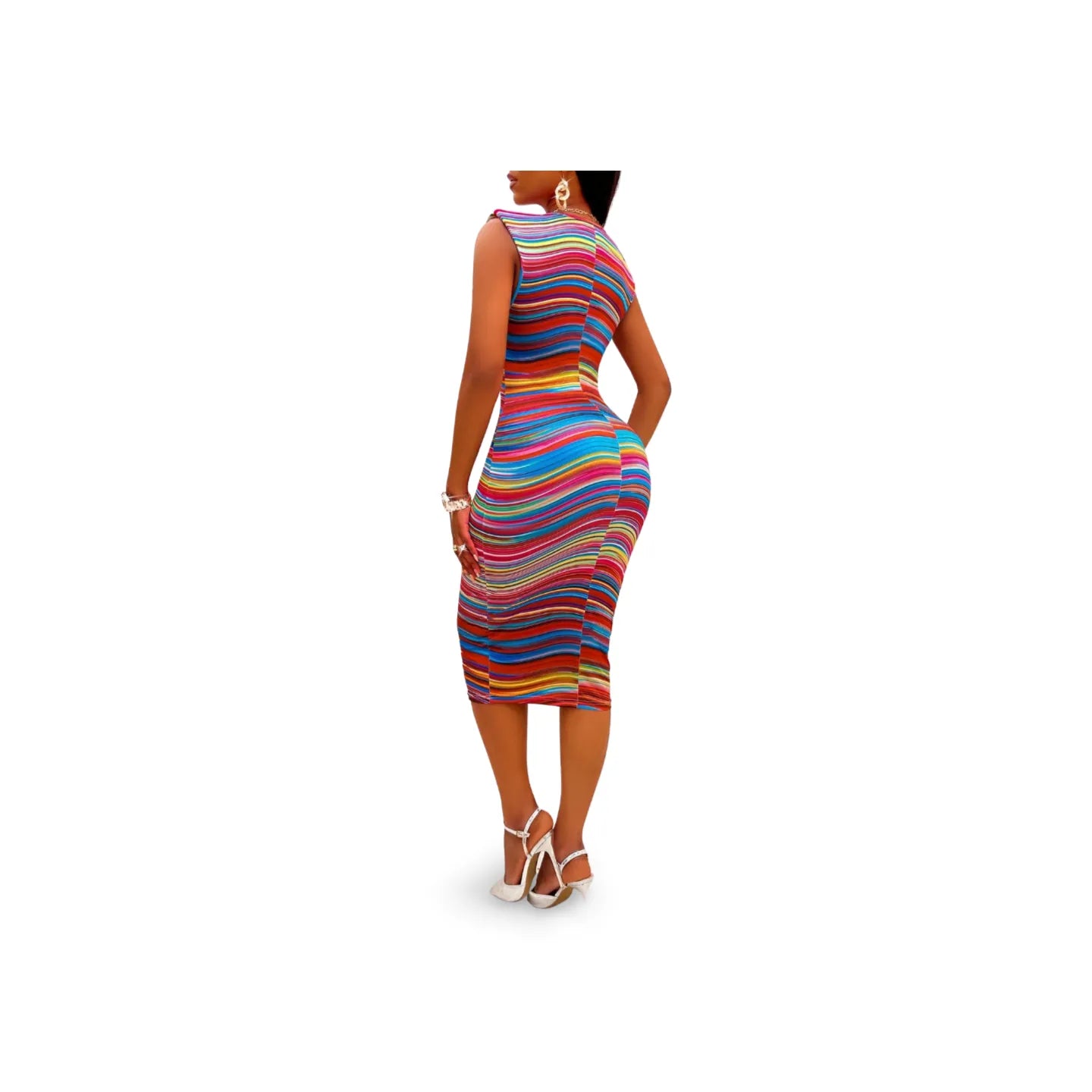 Women's Striped Cutout Sleeveless Bodycon Dress