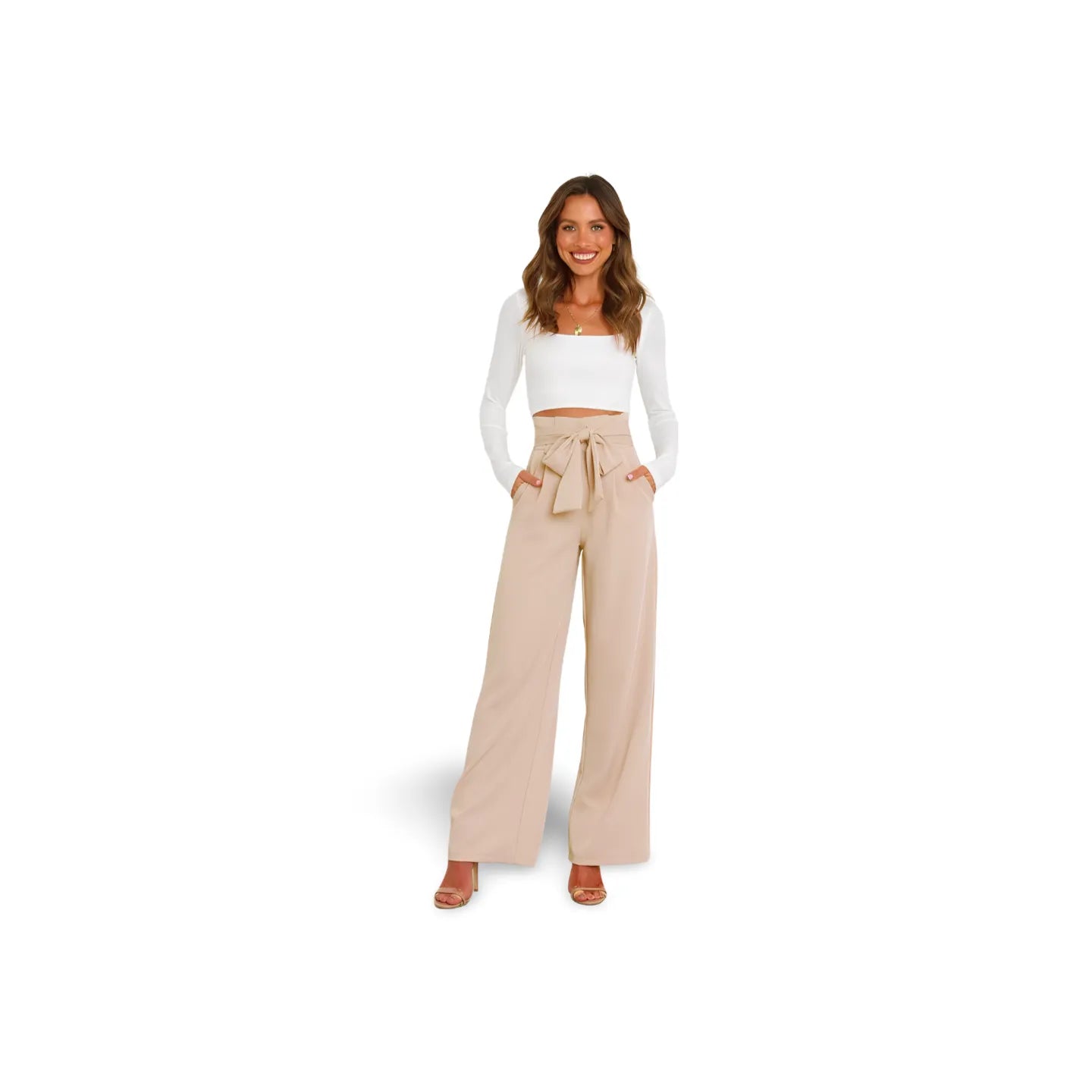 Tie Front Paperbag Wide Leg Pants