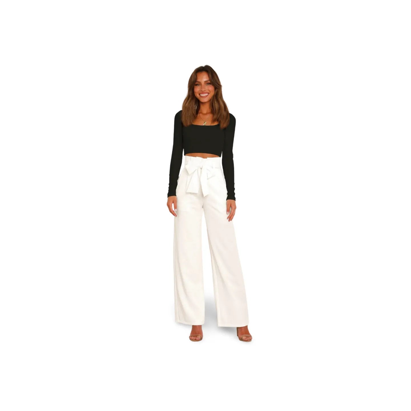 Tie Front Paperbag Wide Leg Pants