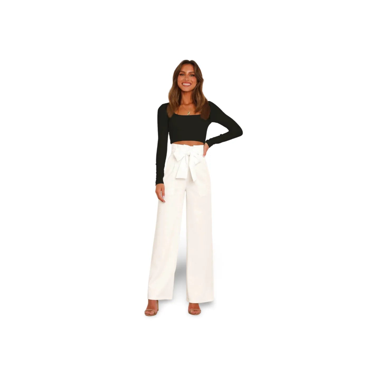 Tie Front Paperbag Wide Leg Pants