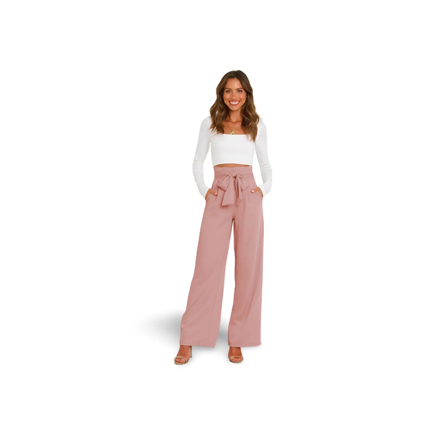 Tie Front Paperbag Wide Leg Pants