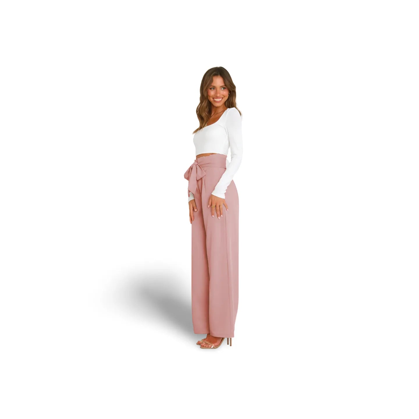 Tie Front Paperbag Wide Leg Pants