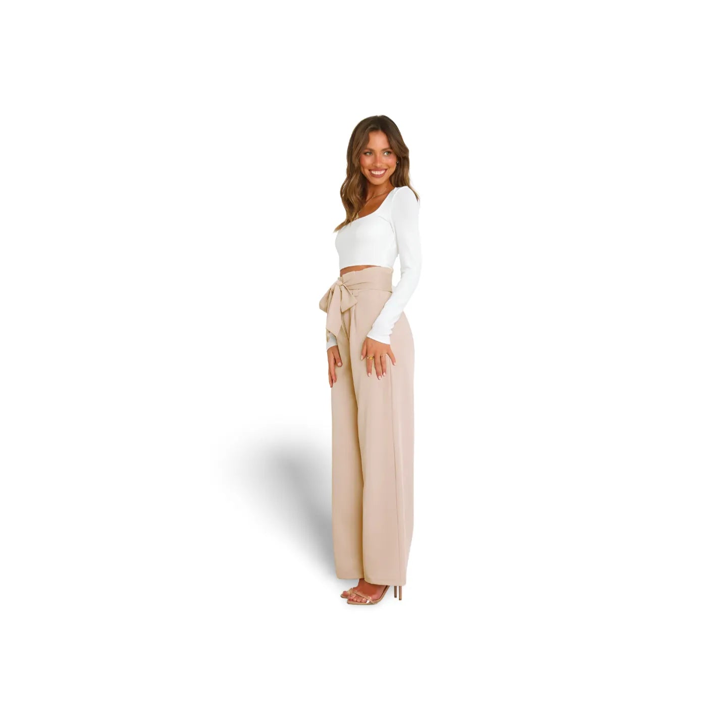 Tie Front Paperbag Wide Leg Pants