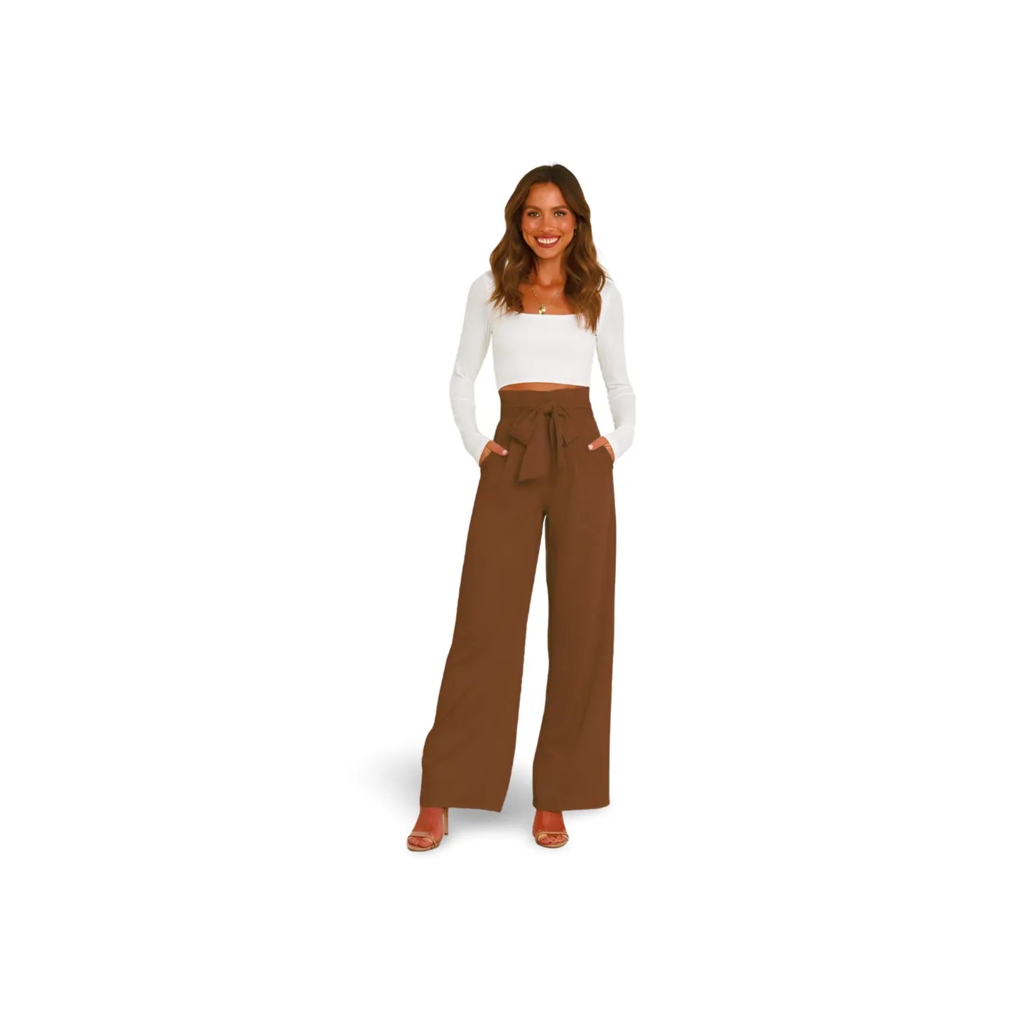 Tie Front Paperbag Wide Leg Pants