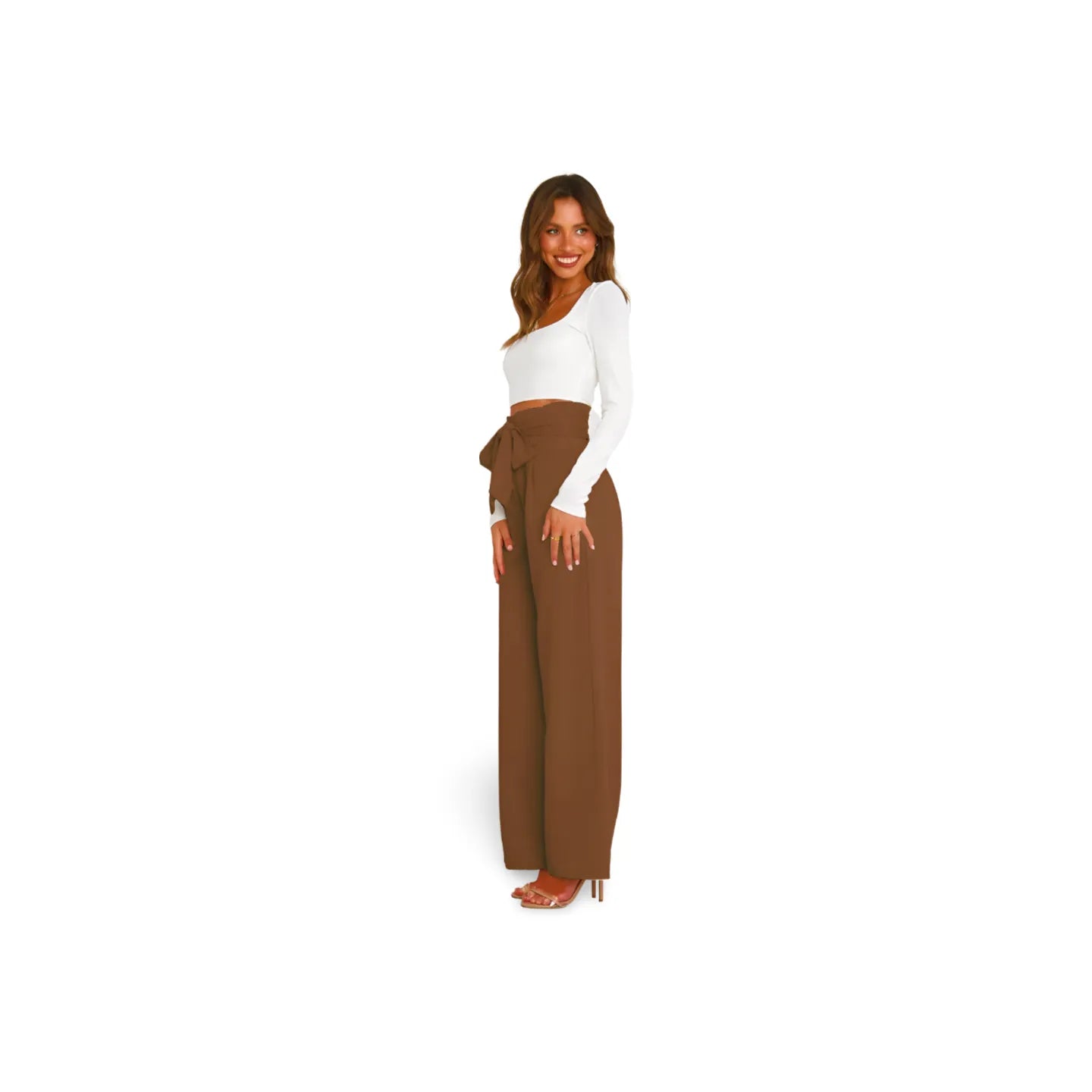 Tie Front Paperbag Wide Leg Pants