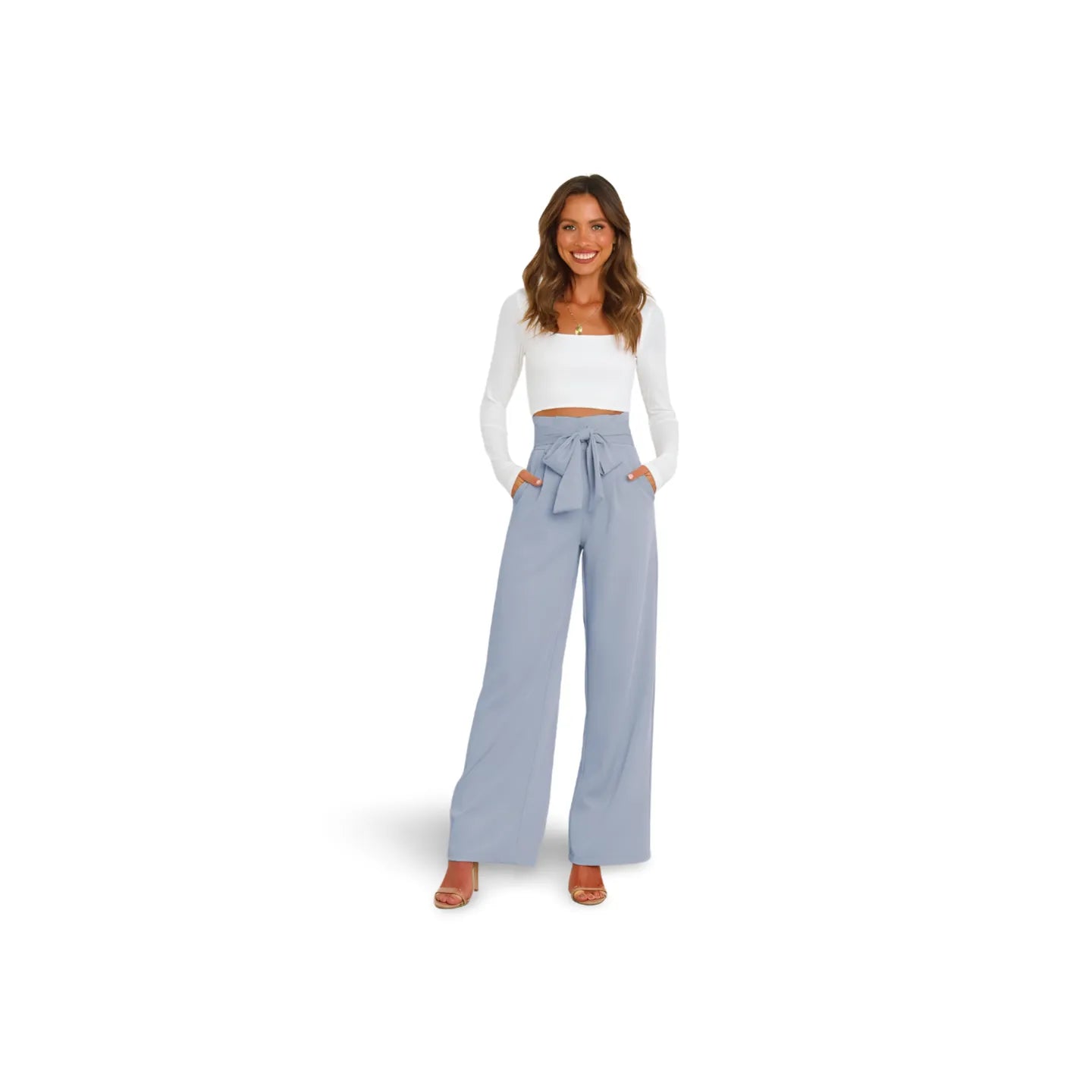 Tie Front Paperbag Wide Leg Pants