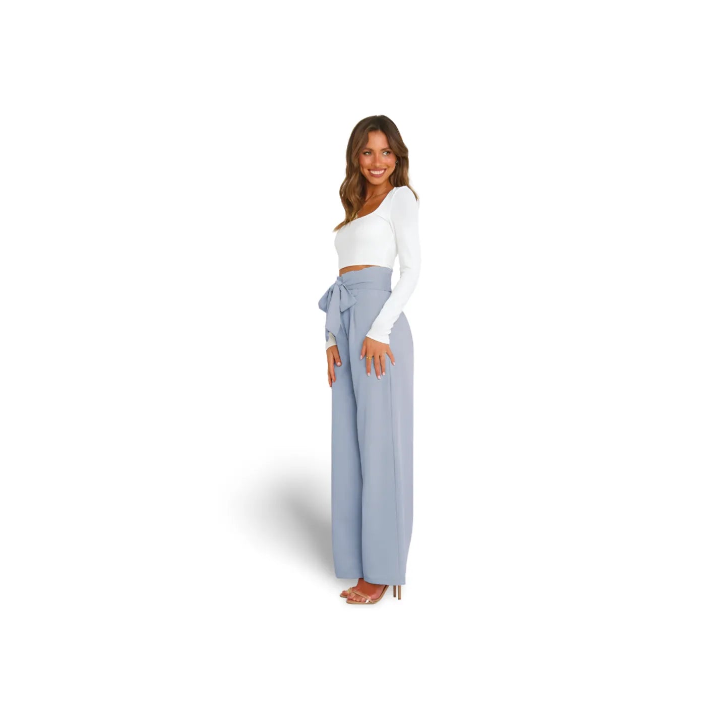 Tie Front Paperbag Wide Leg Pants