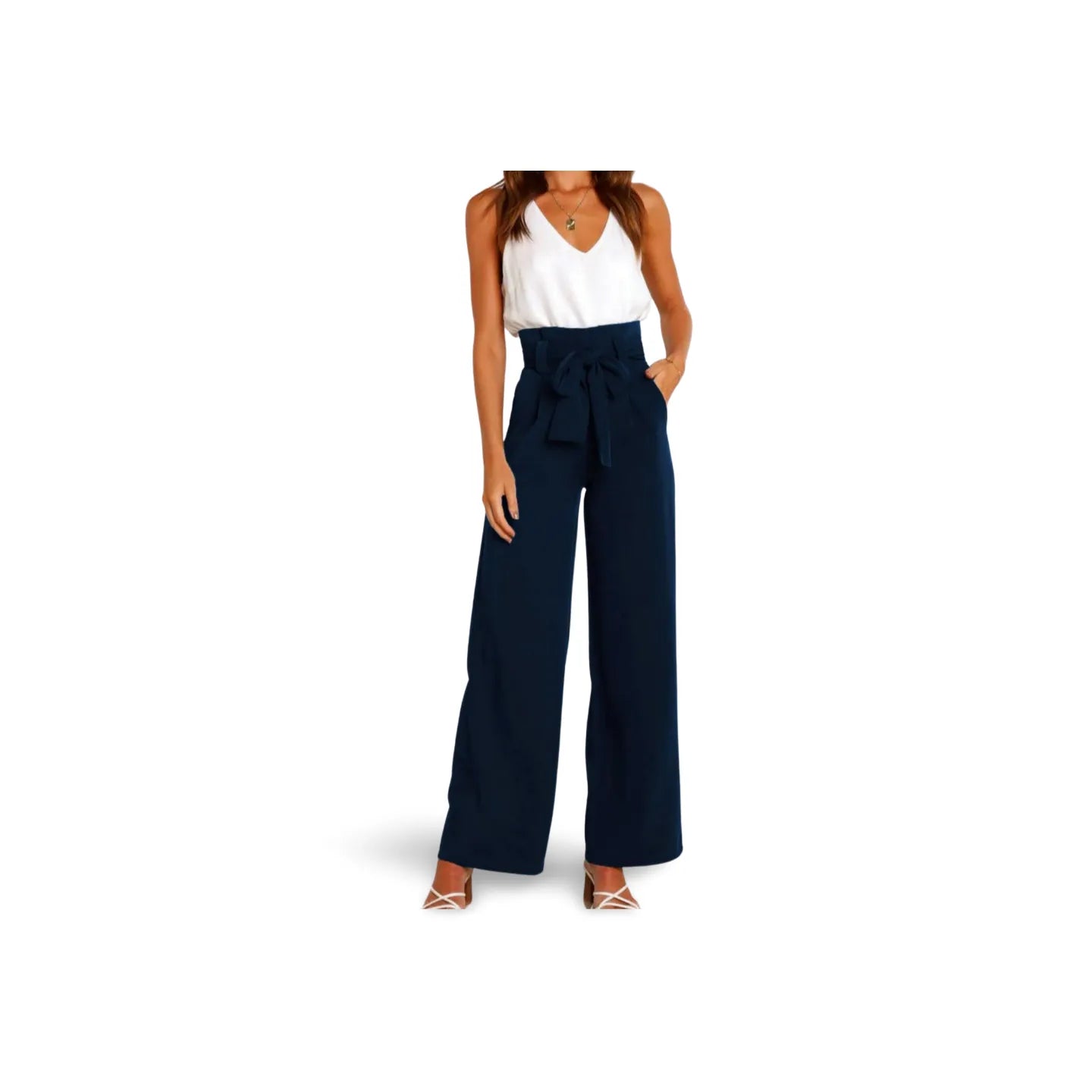 Tie Front Paperbag Wide Leg Pants