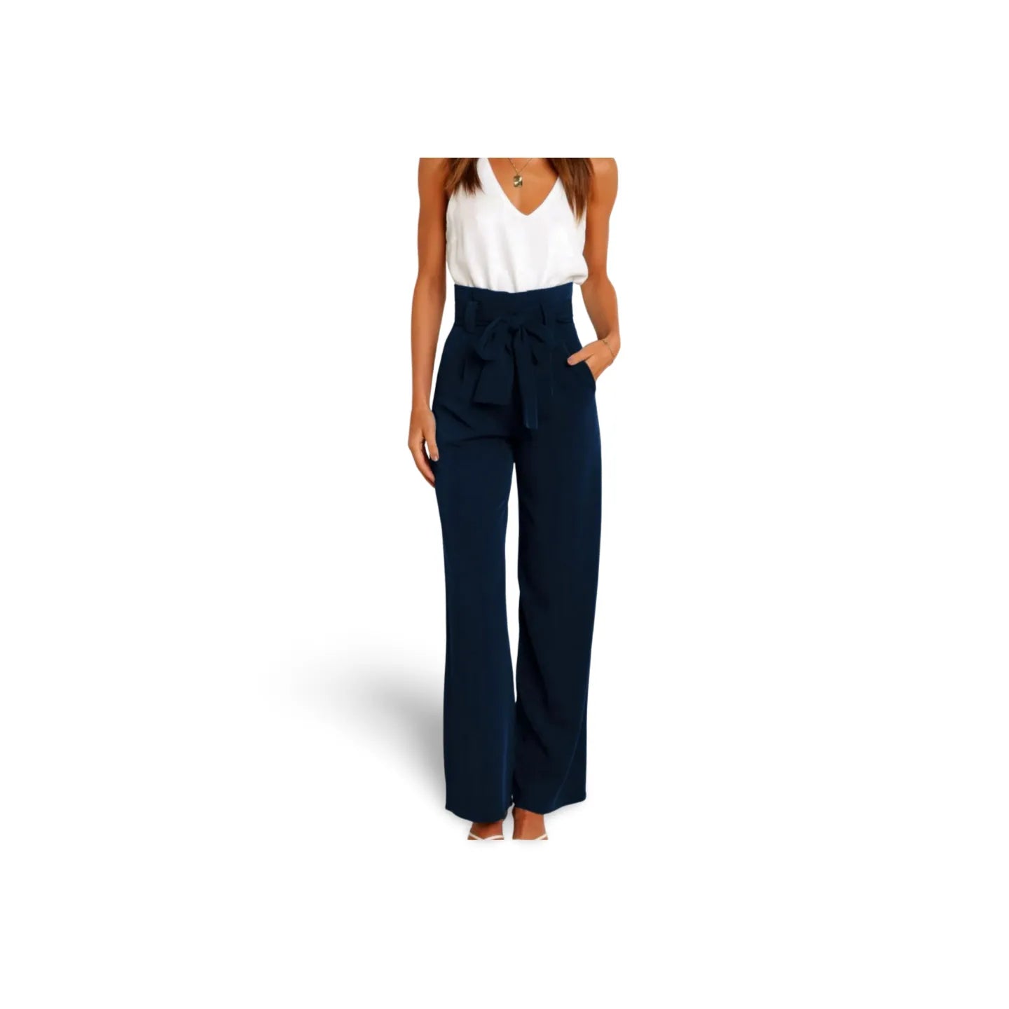 Tie Front Paperbag Wide Leg Pants