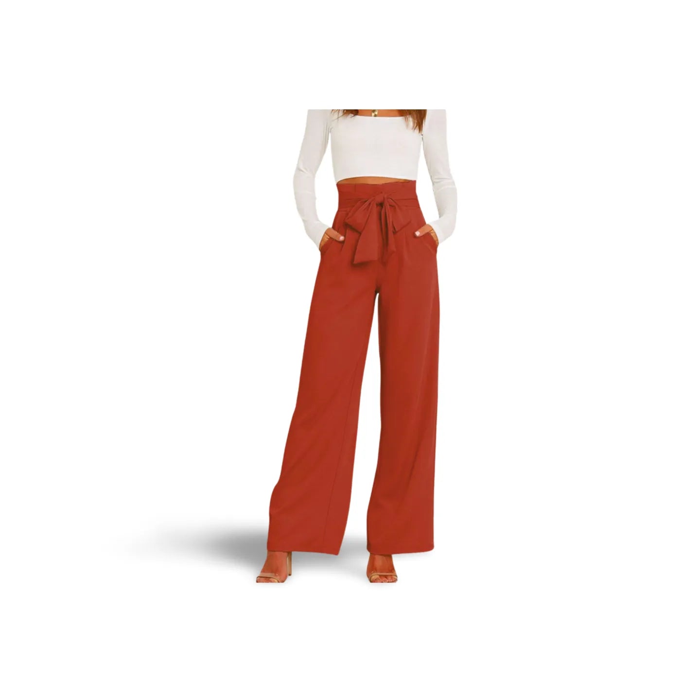 Tie Front Paperbag Wide Leg Pants