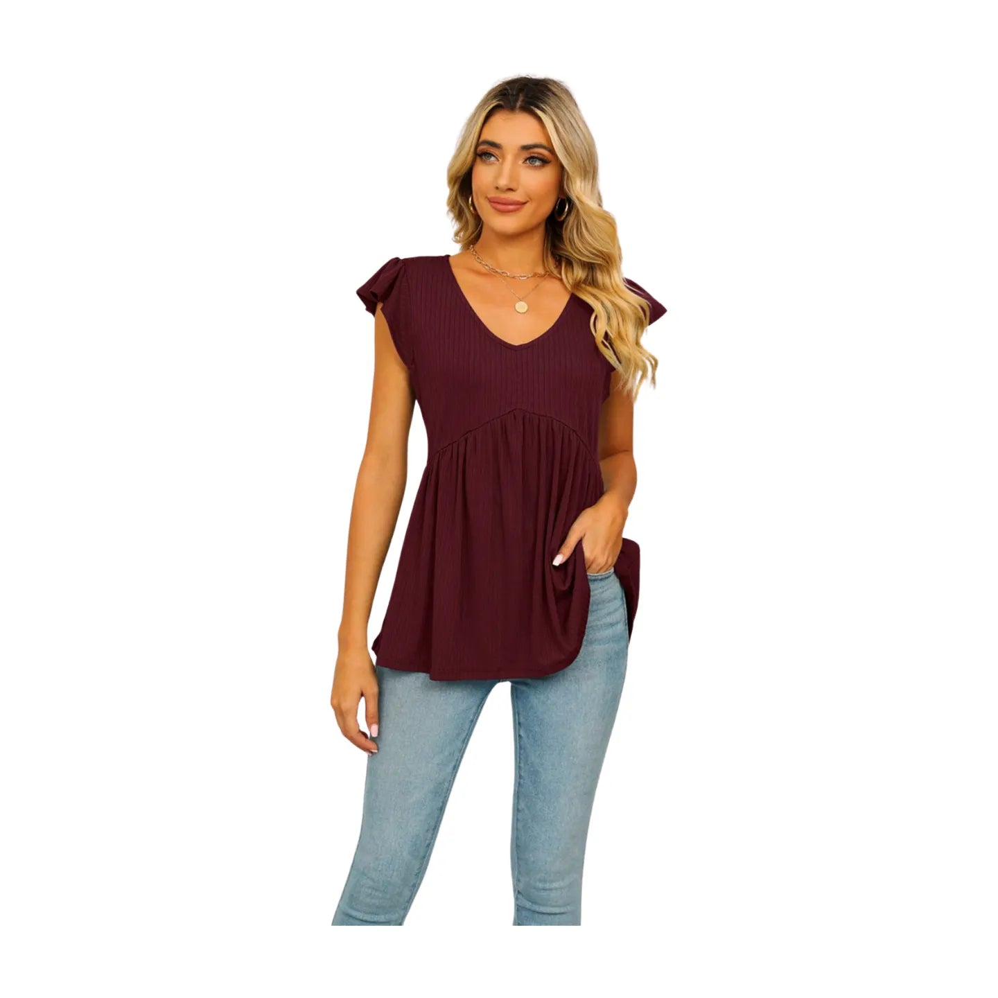 Women's V-Neck Flutter Sleeve Blouse