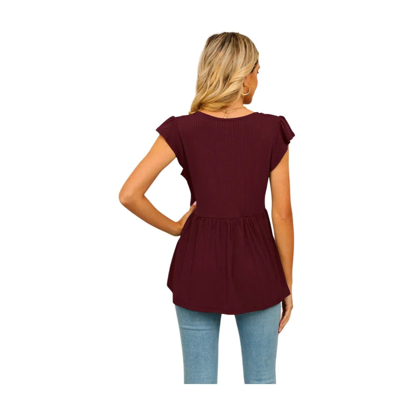 Women's V-Neck Flutter Sleeve Blouse