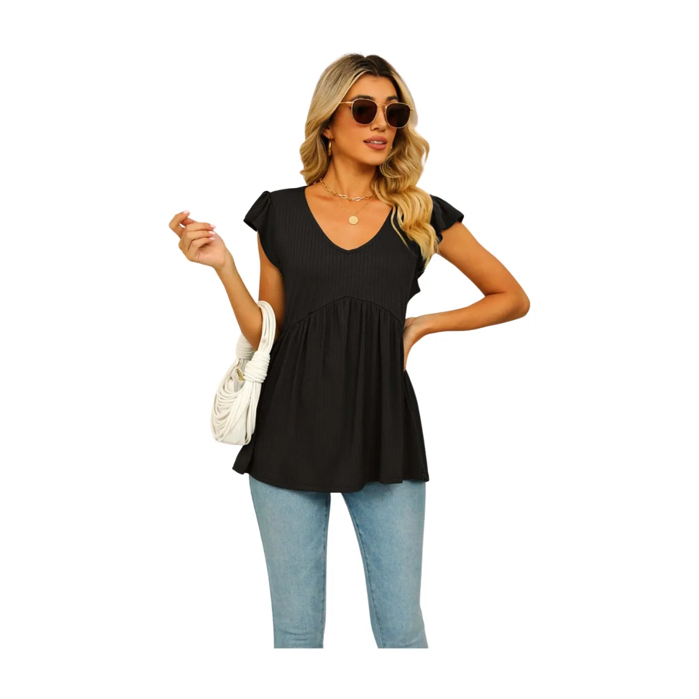 Women's V-Neck Flutter Sleeve Blouse