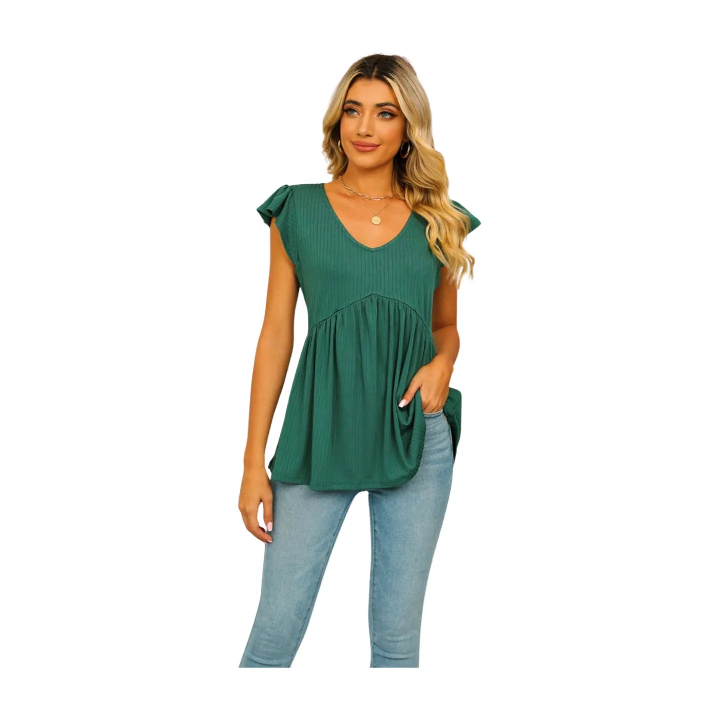 Women's V-Neck Flutter Sleeve Blouse