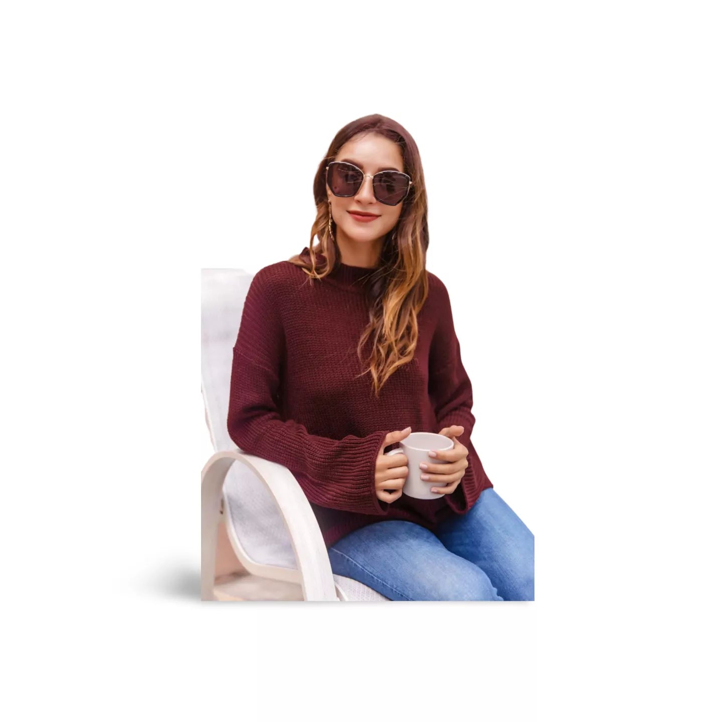 Round Neck Cutout Dropped Shoulder Sweater