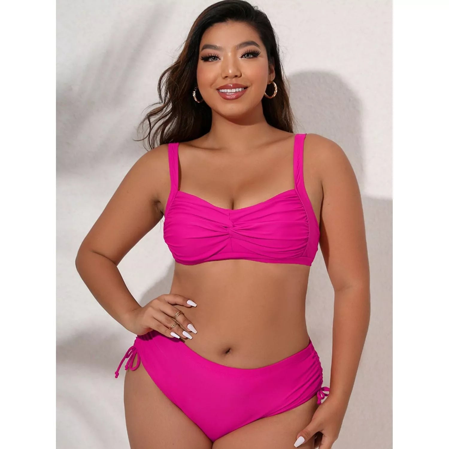 Plus Size Twist Front Tied Bikini Set