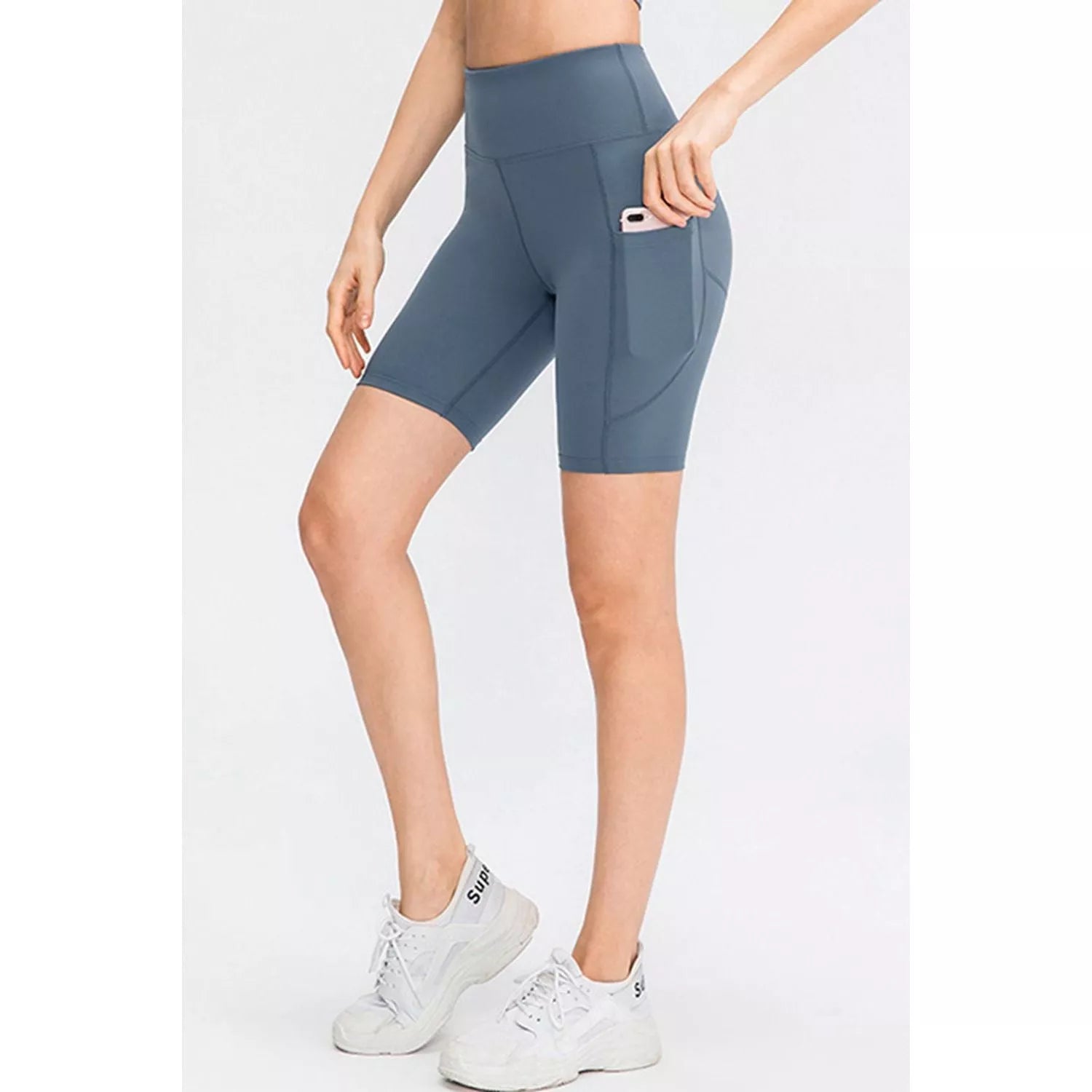 Wide Waistband Sports Shorts with Pockets