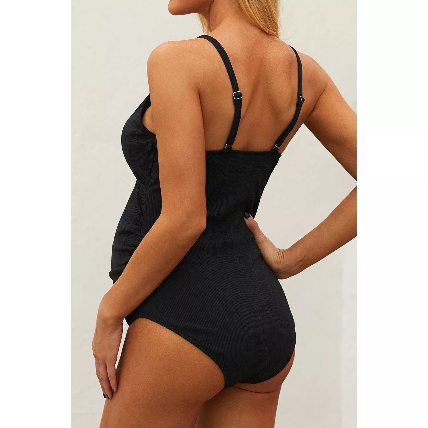 Ribbed Spaghetti Strap One-Piece Maternity Swimsuit