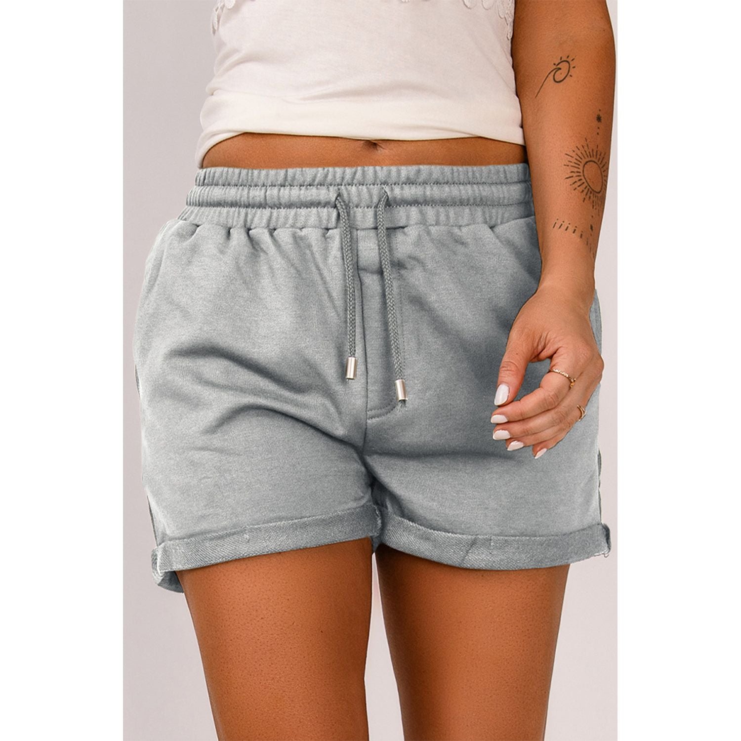 Drawstring Waist Cuffed Shorts