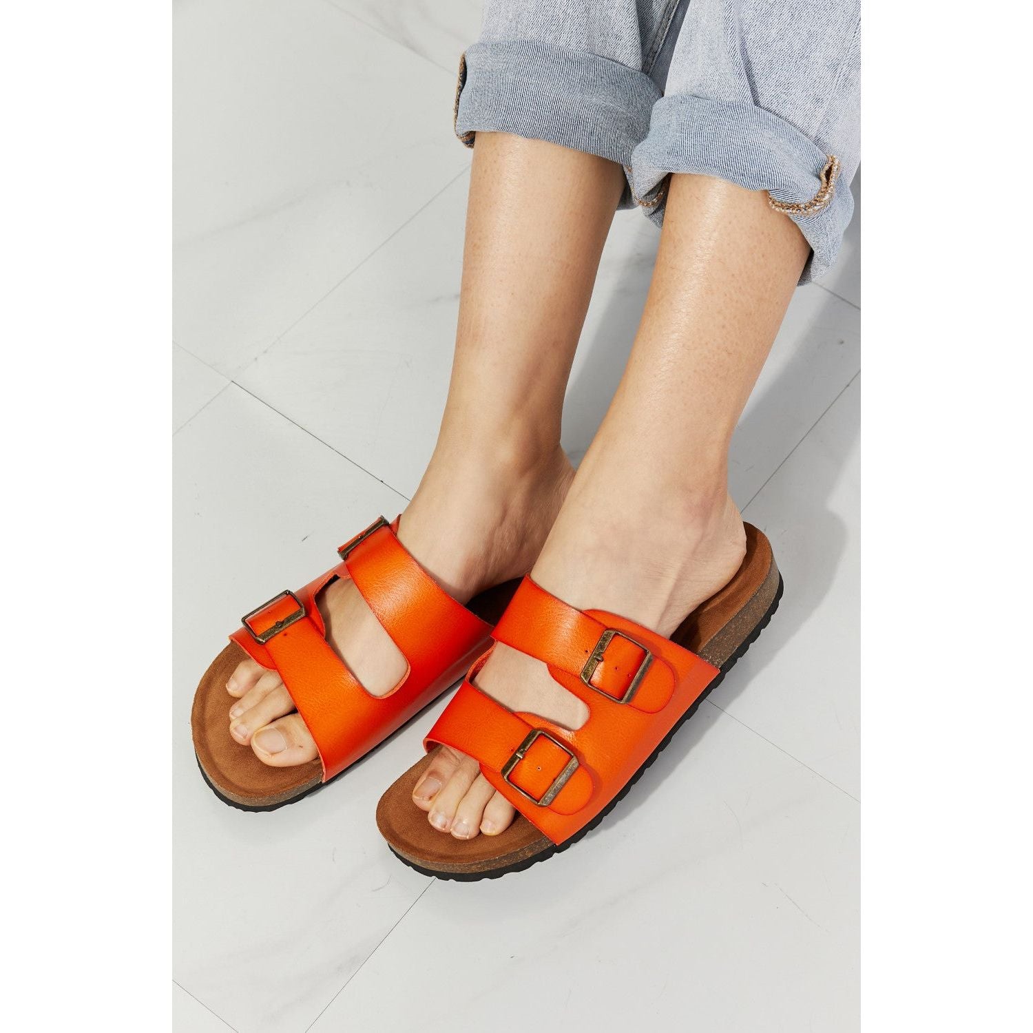 Double Banded Slide Sandals | Orange Slide Sandals | Ikervo