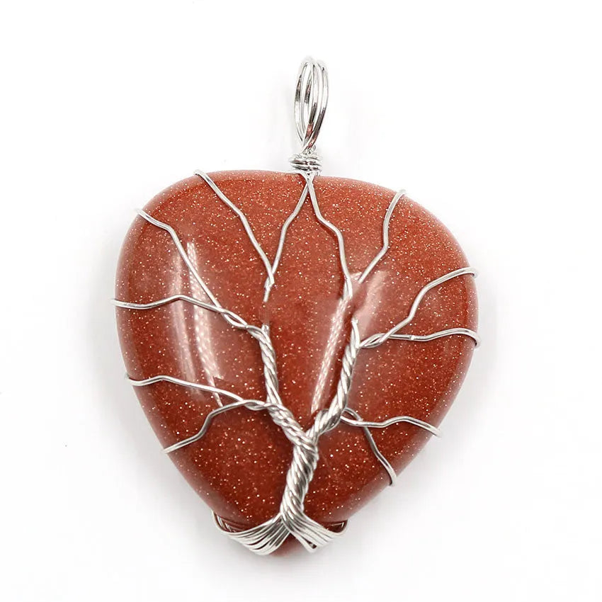 Necklace Pendant, Peach Heart-shaped Lovers Pendant Natural Crystal Tree Of Life Necklace