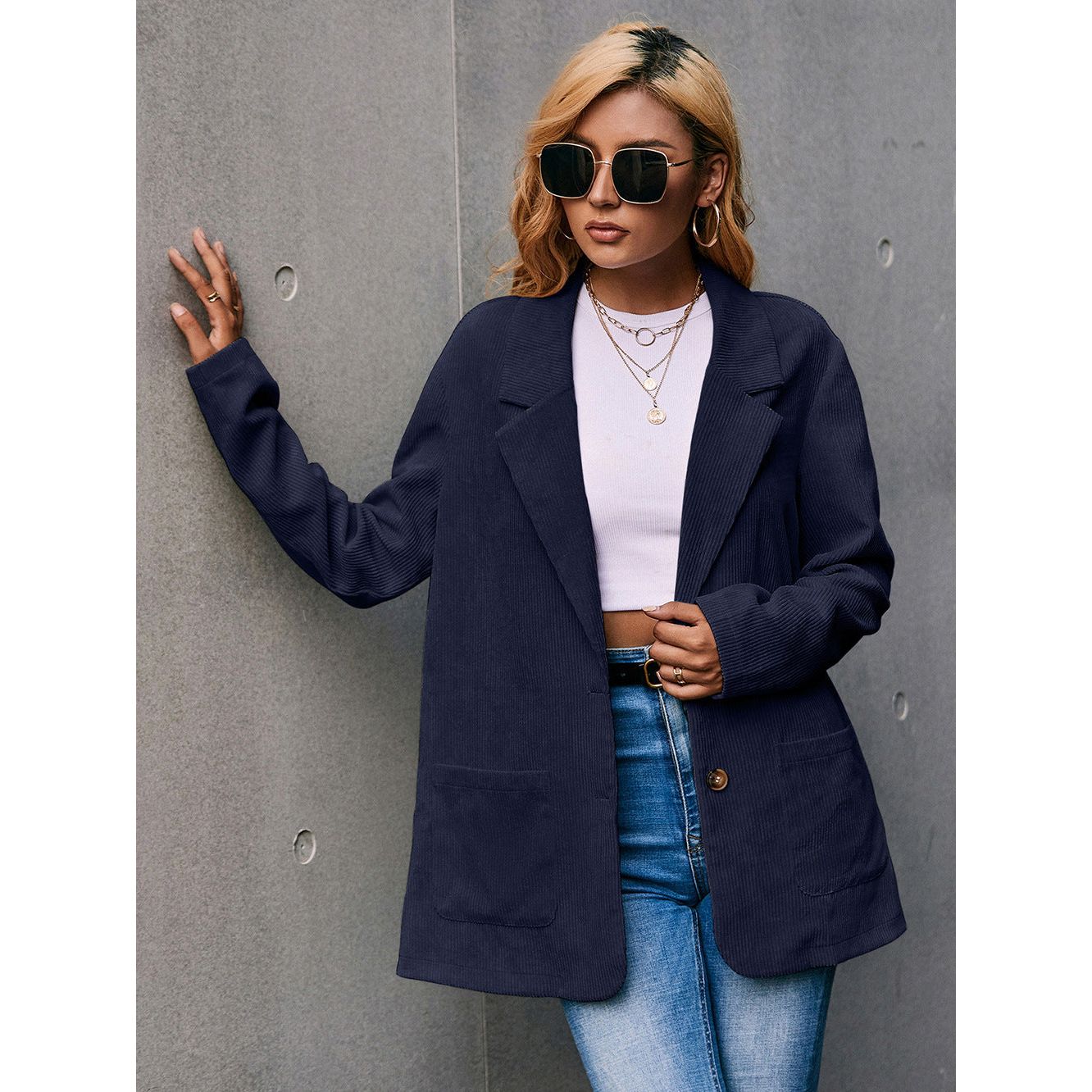 Women's Long Sleeve Blazer | Longline Blazer with Pockets | Ikervo