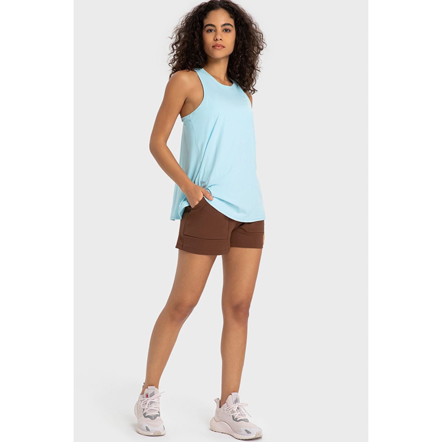 Elastic Waist Sports Shorts with Pockets